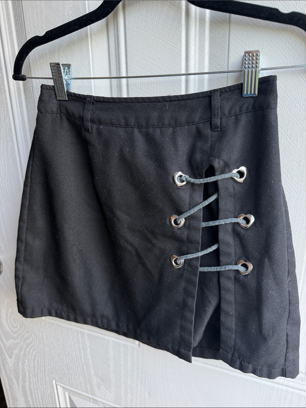 Black Y2K Lace Up Mini Skirt Goth Grunge Punk Skirt Size Small - Picture 2 of 8
